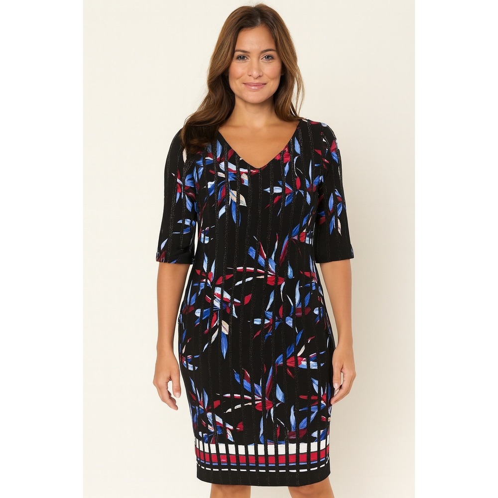 Picadilly Canada Dress Floral Print‎ Black Red Blue Sheath Career Womens